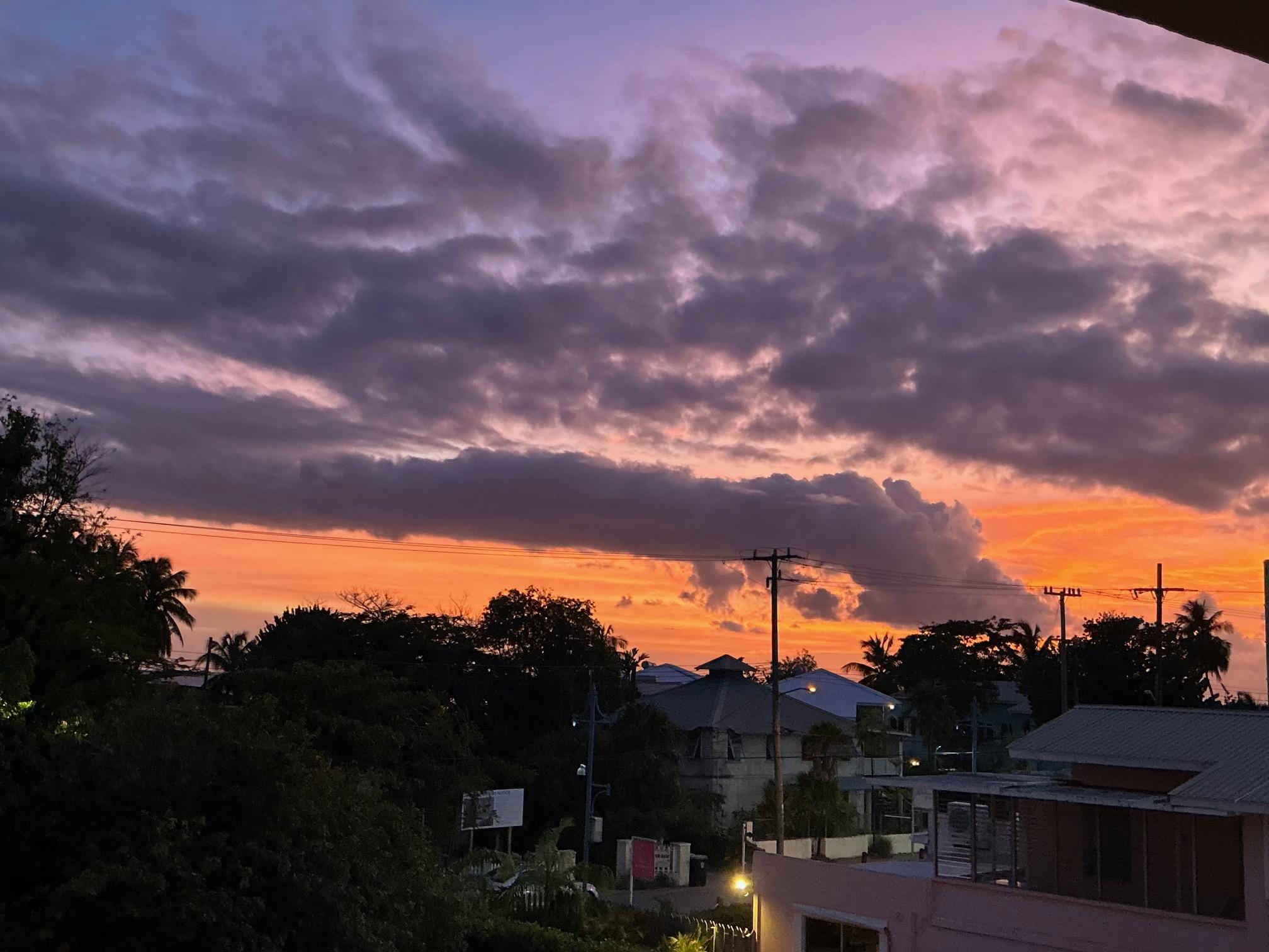 There are plenty of pictures on the VRBO app of the apartment.  This is a picture from the balcony at sunset last night and spectacular sunsets as you are having dinner is another bonus you don't pay for.