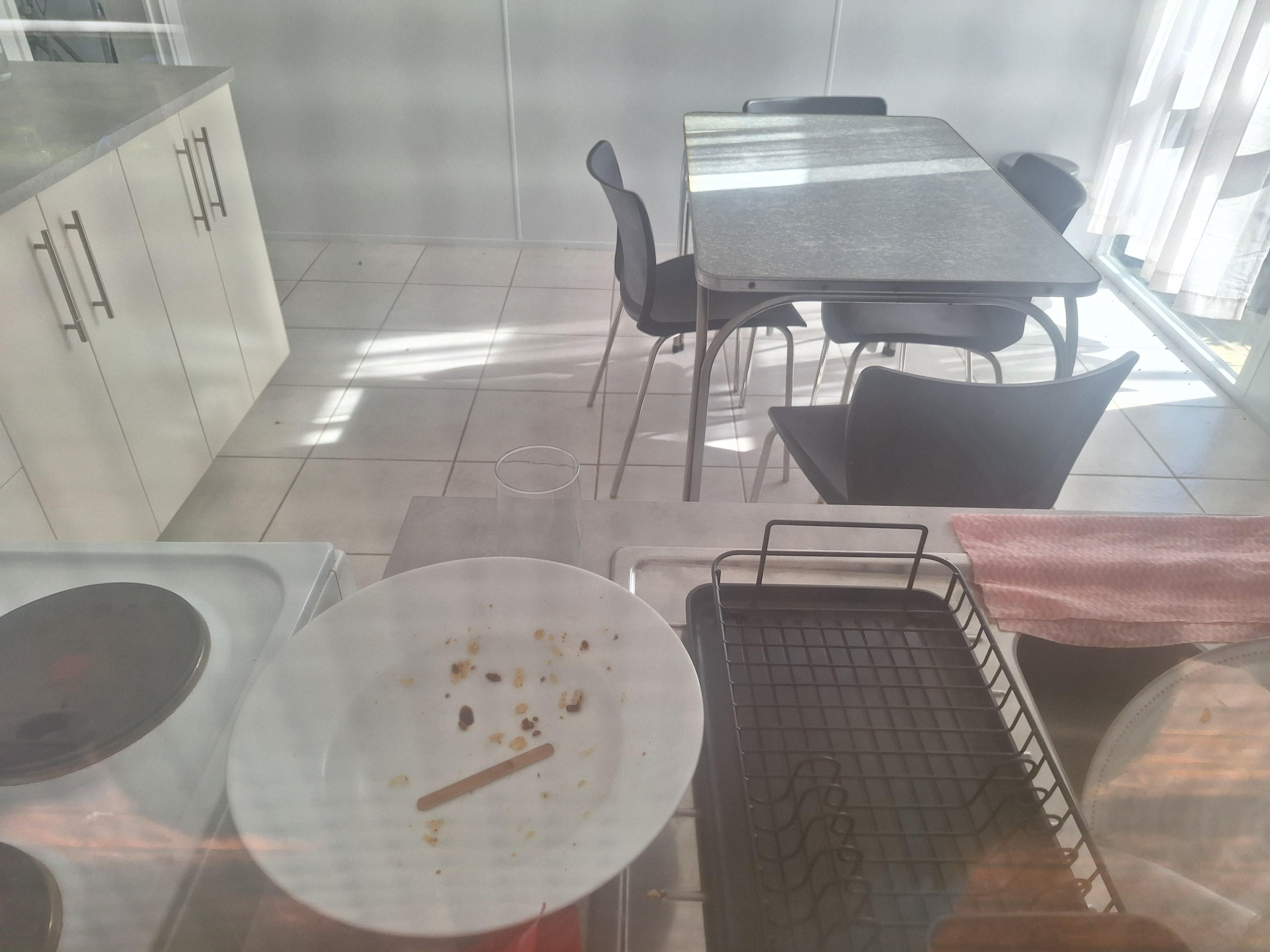 State of the kitchen through the back windows 