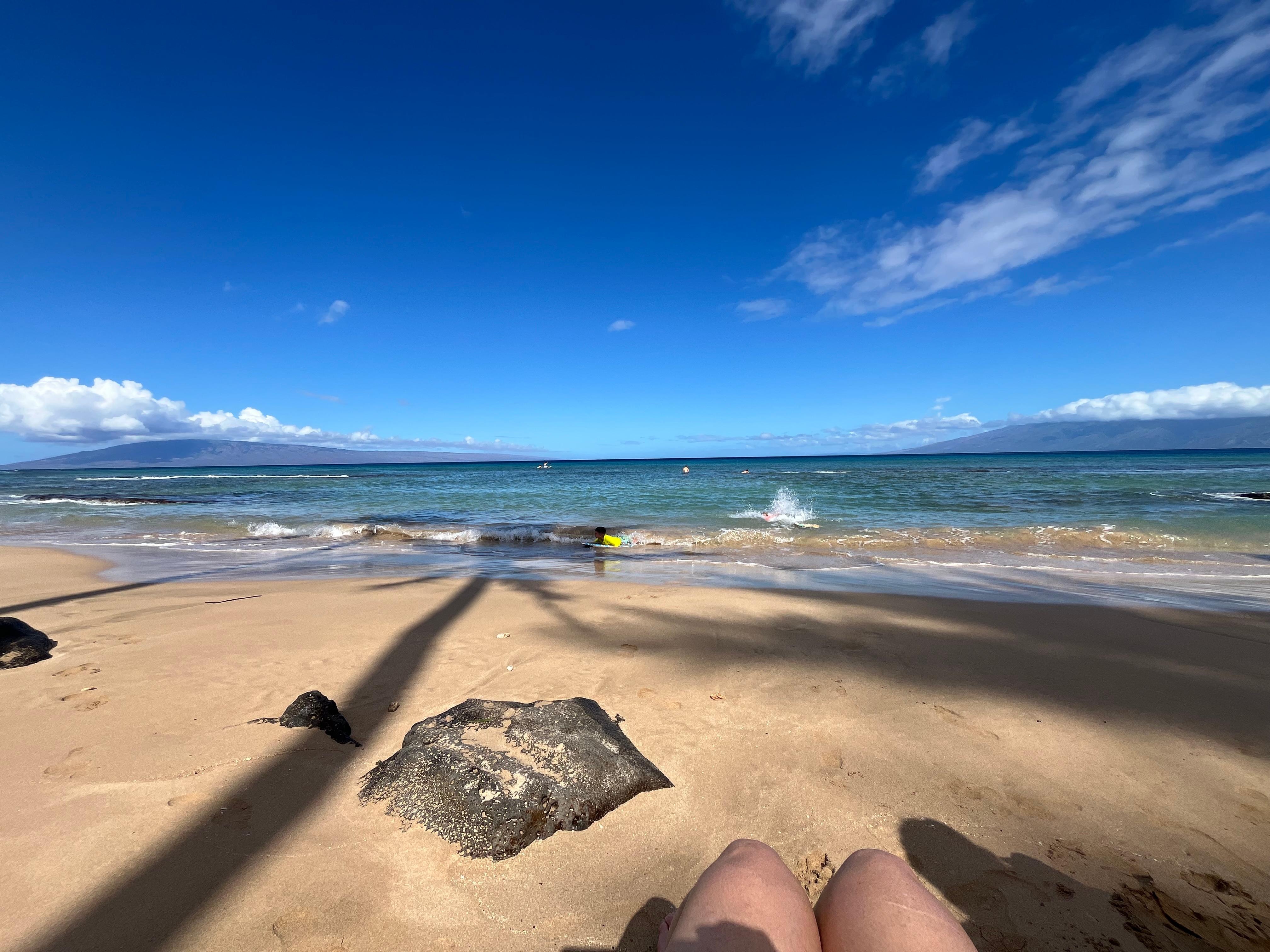 The beach in front of the home at low tide