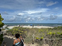 Beach access from behind the building