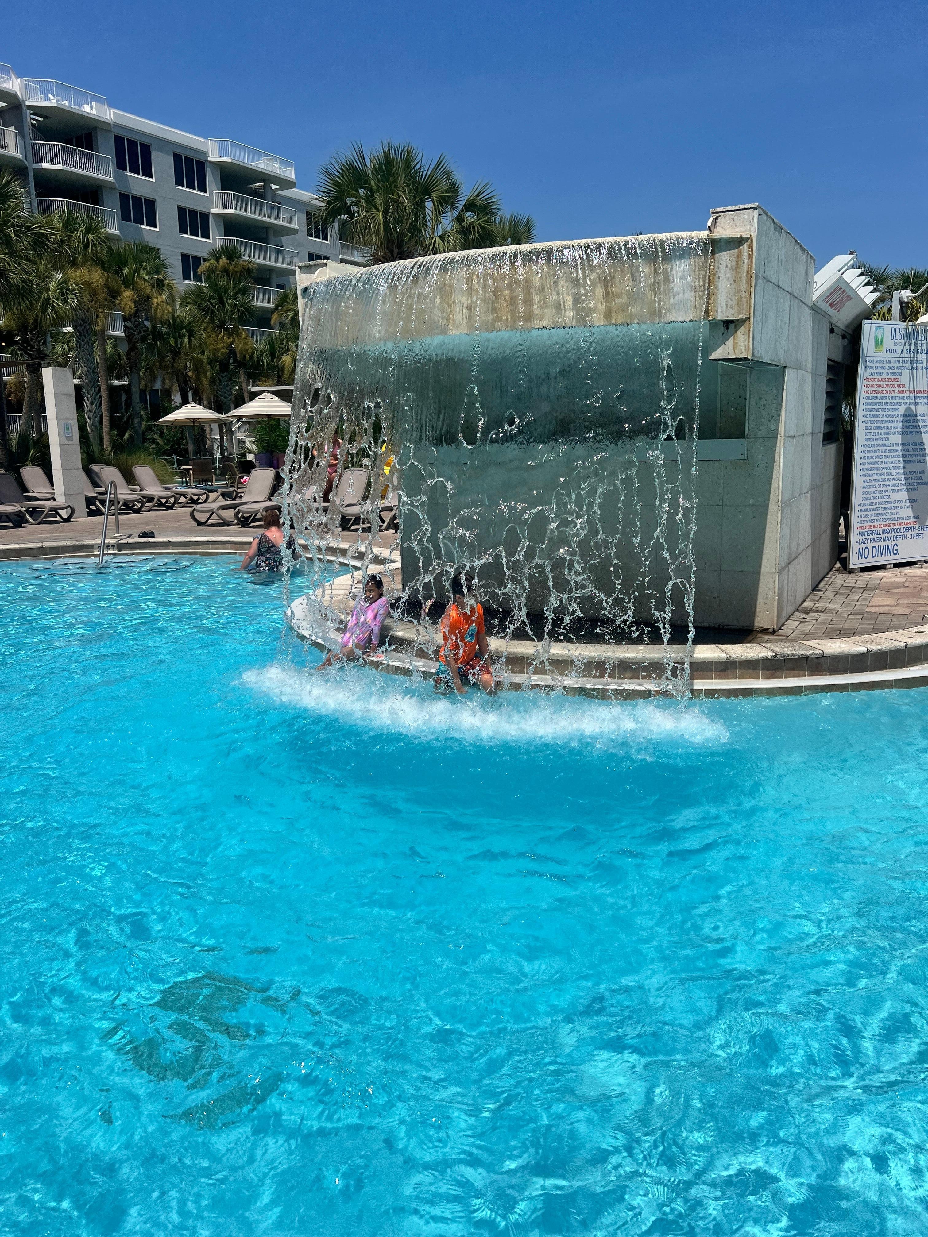 Waterfall feature in the main pool area