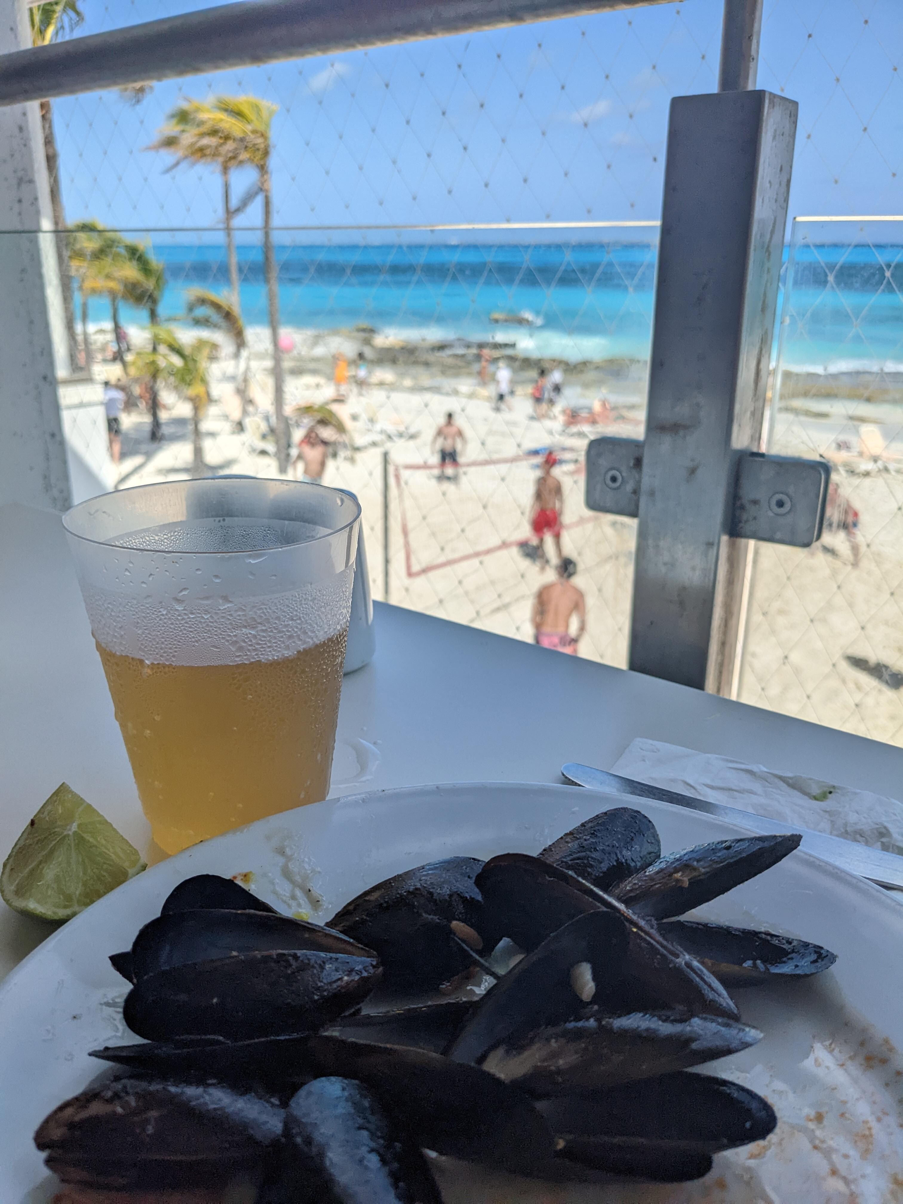 Mussels and Mexican water.