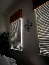 This is gap in blinds after trying to shove them inside window to close gap