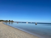 Beach at resort - good for fishing and swimming.