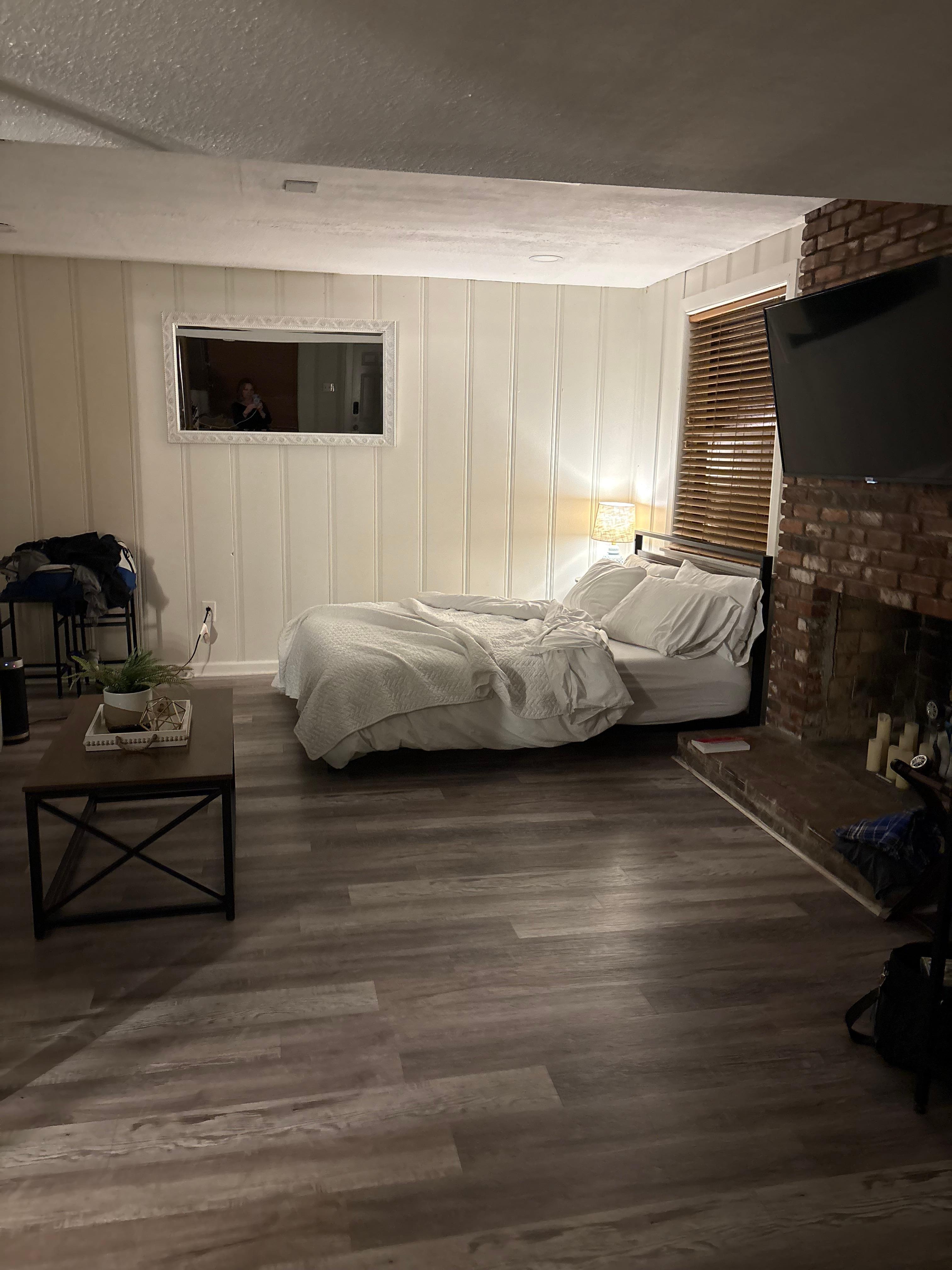 Cozy bed and pillows. 