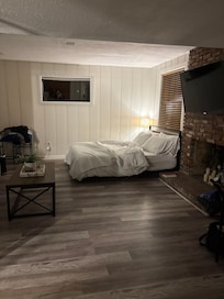 Cozy bed and pillows.