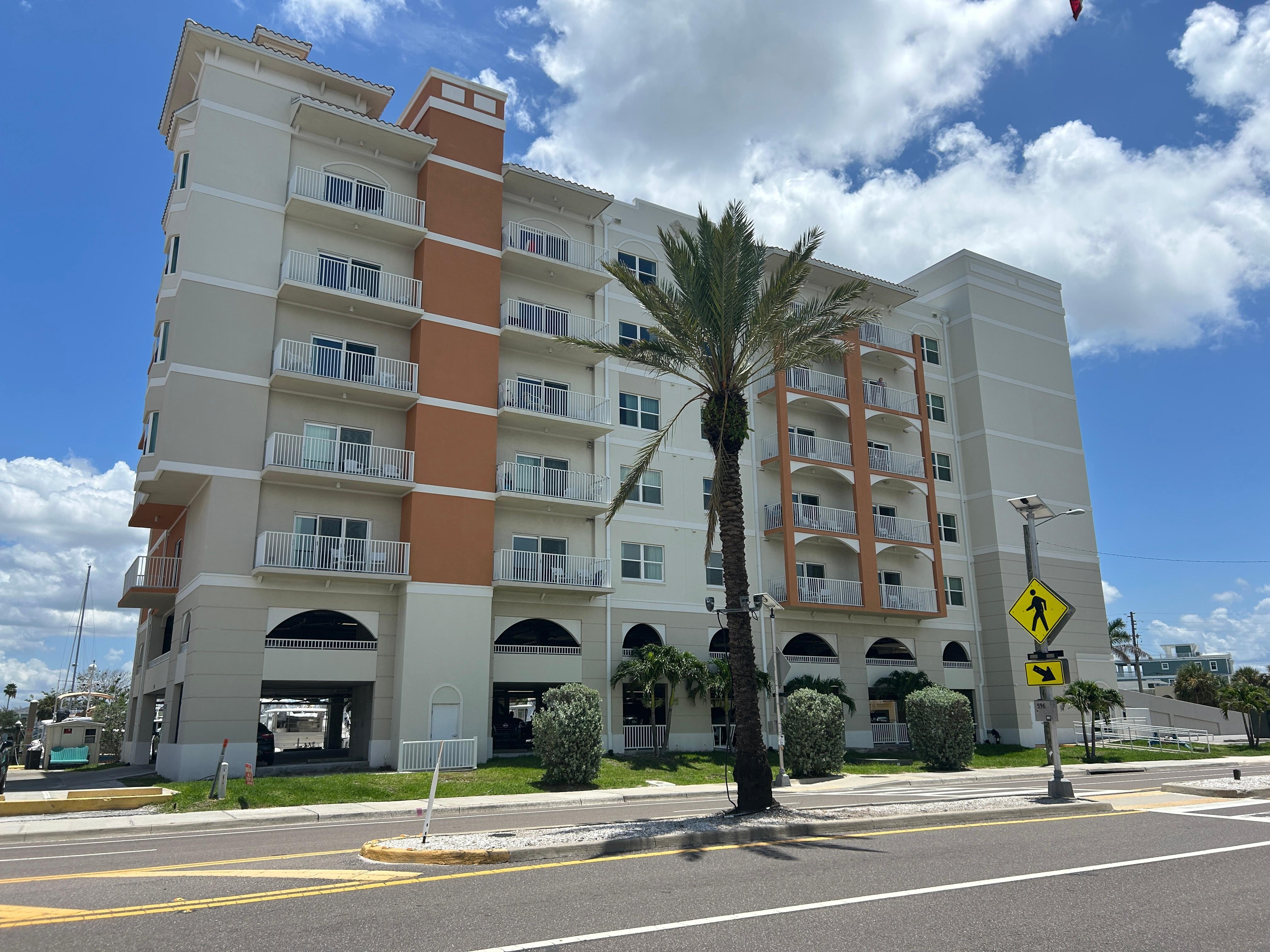 The unit is in Madeira Bay Resort 1 on the 6th floor. You will check in at the office in Madeira Bay Resort 2, super easy.