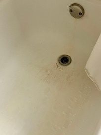 Dirty, rusted tub. I bought shower shoes, it was so bad. Also, not much hot water.
