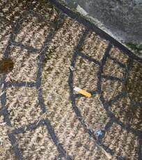 Cigarette butts on entrance mar
