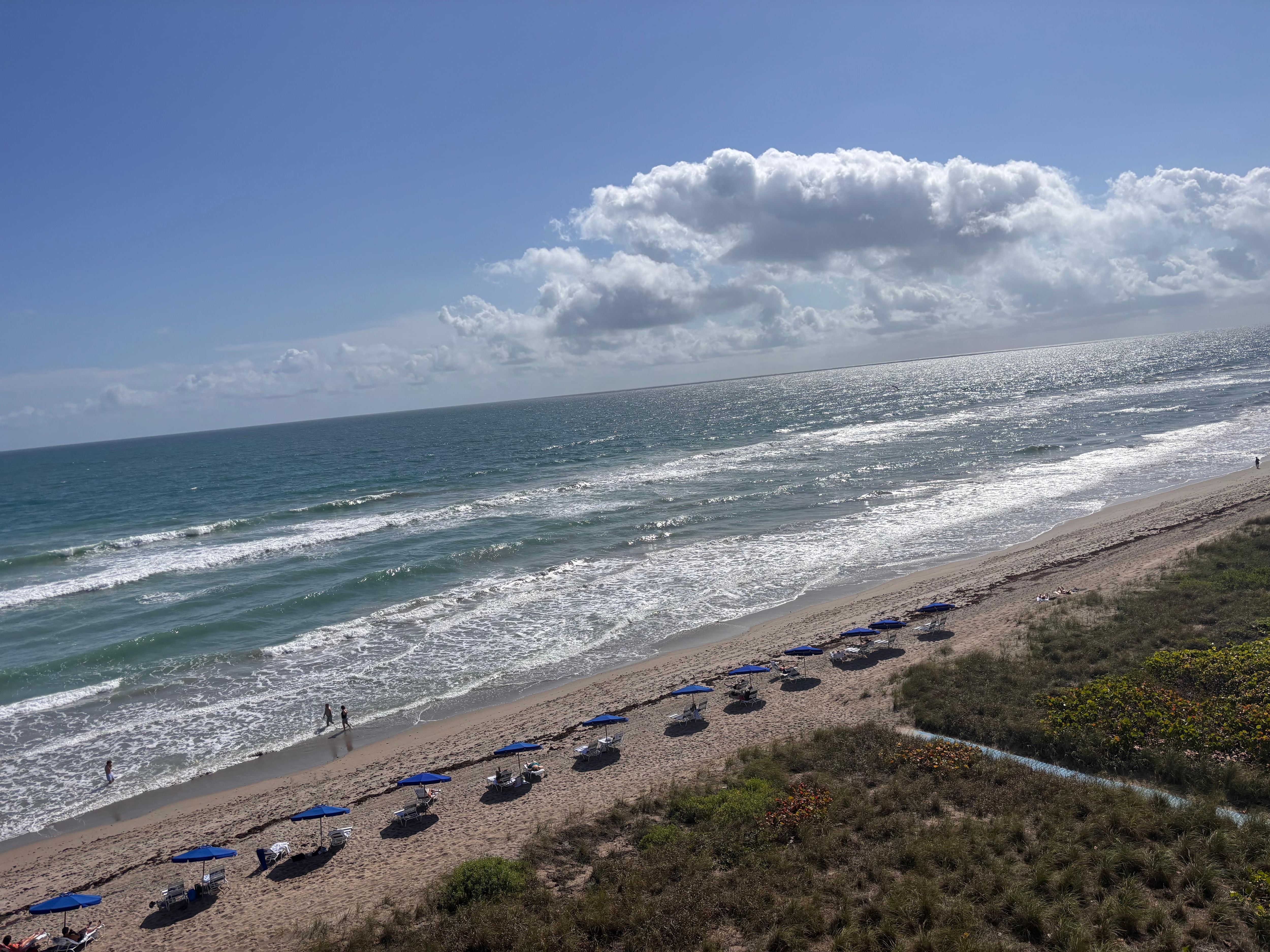Ocean view = SO worth it!  Chairs and umbrellas available if you want more than the complementary towels provided.