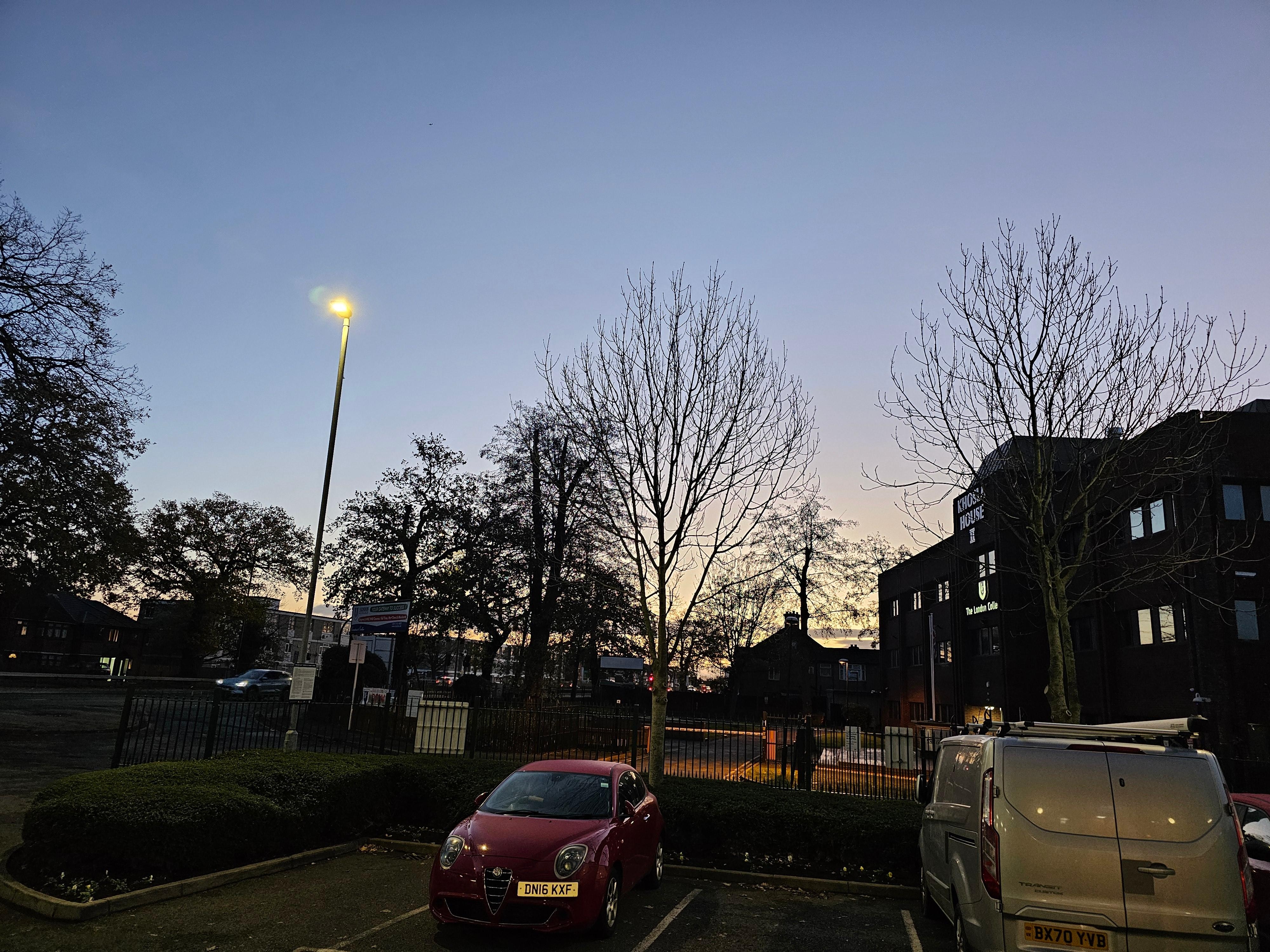 Sunrise at the main entrance waiting for shuttle pickup.