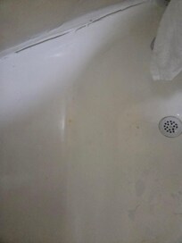 Dried on soap & chips of paint on drain
