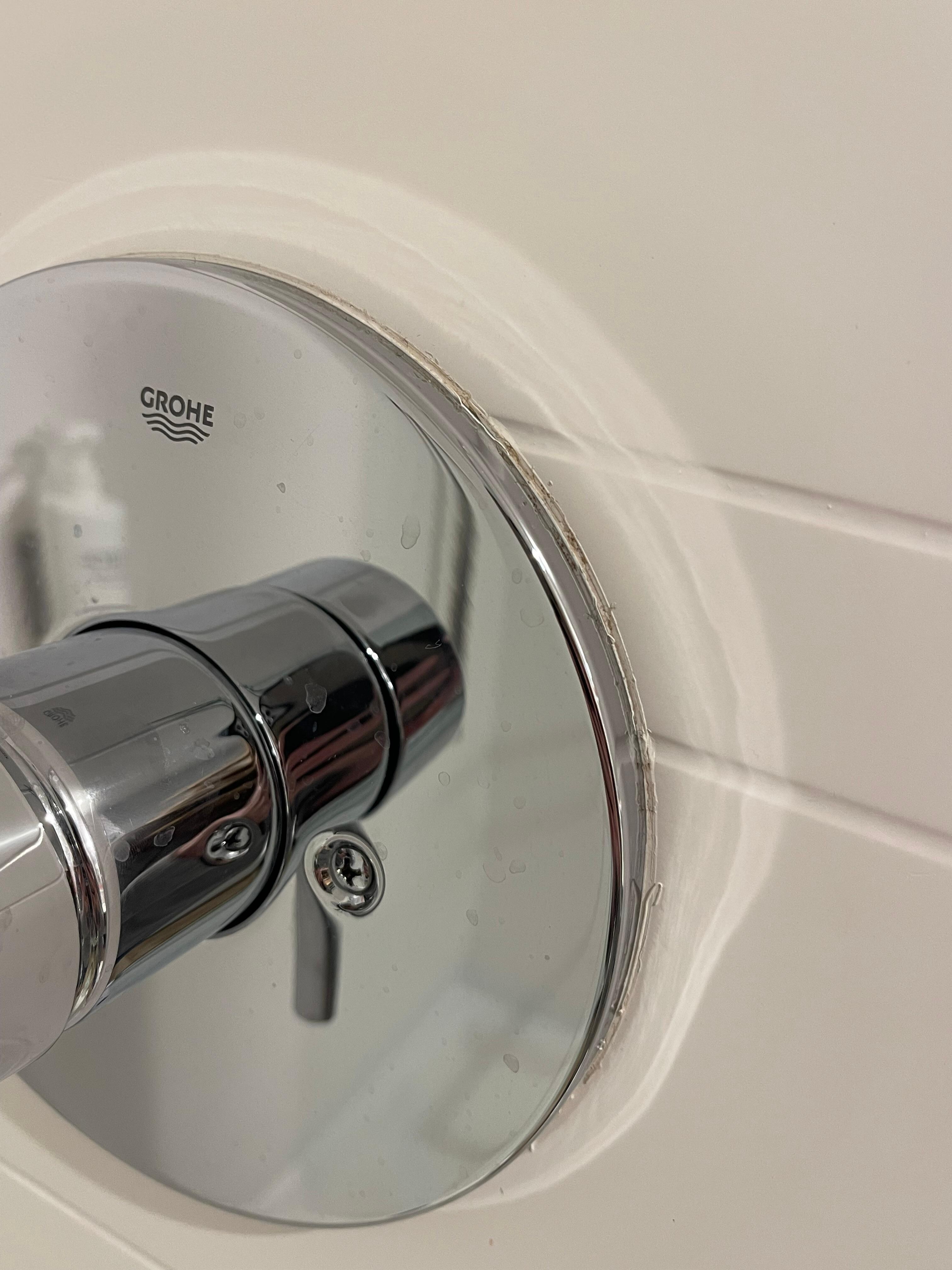 Grime around shower handle