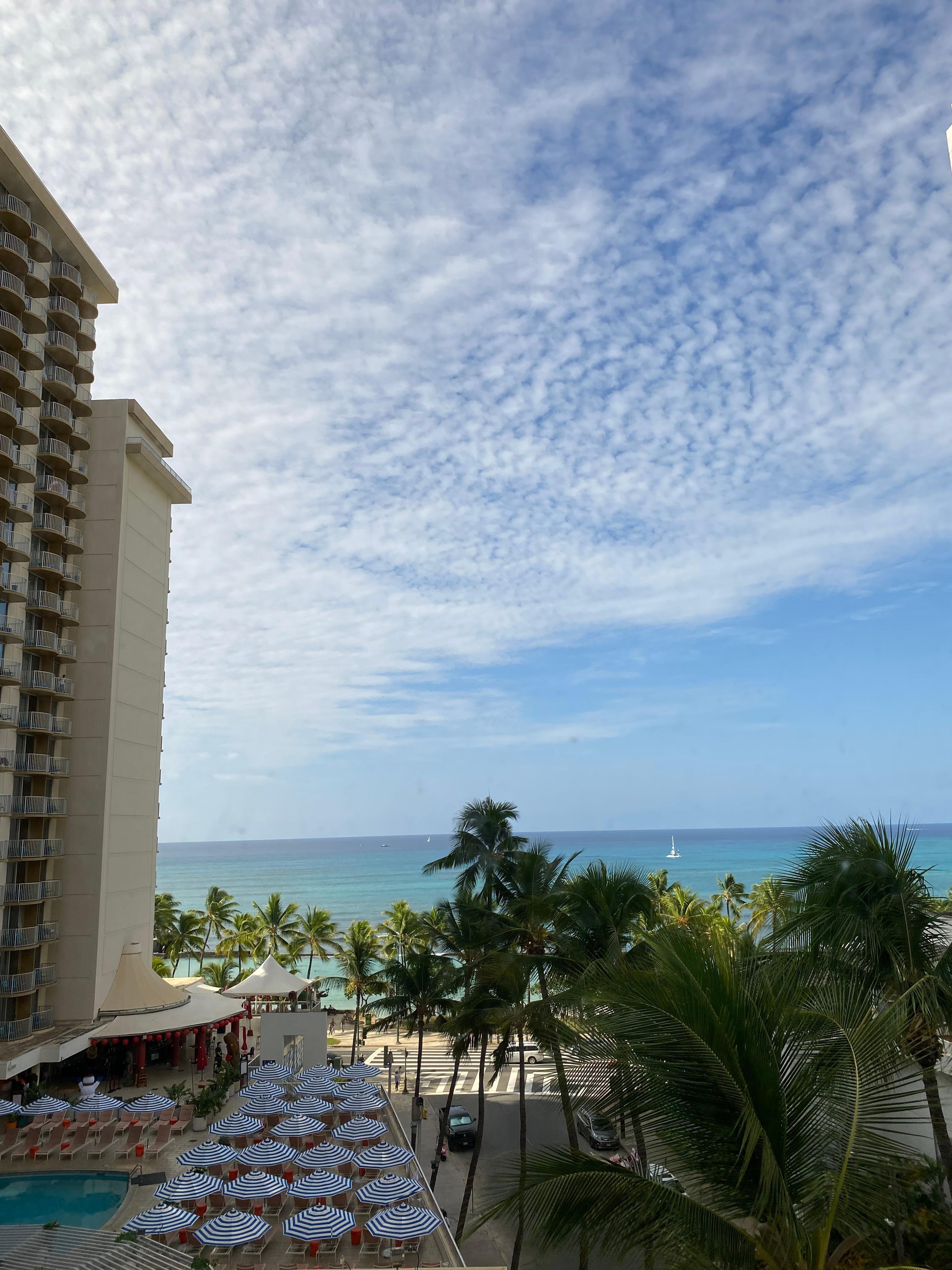 Outside day pool and ocean view facing Kalakaua 