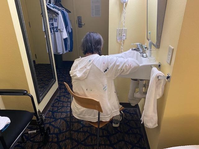No sink in the bathroom. My wife who is disabled had to wash up at a sink in the corridor of the room.