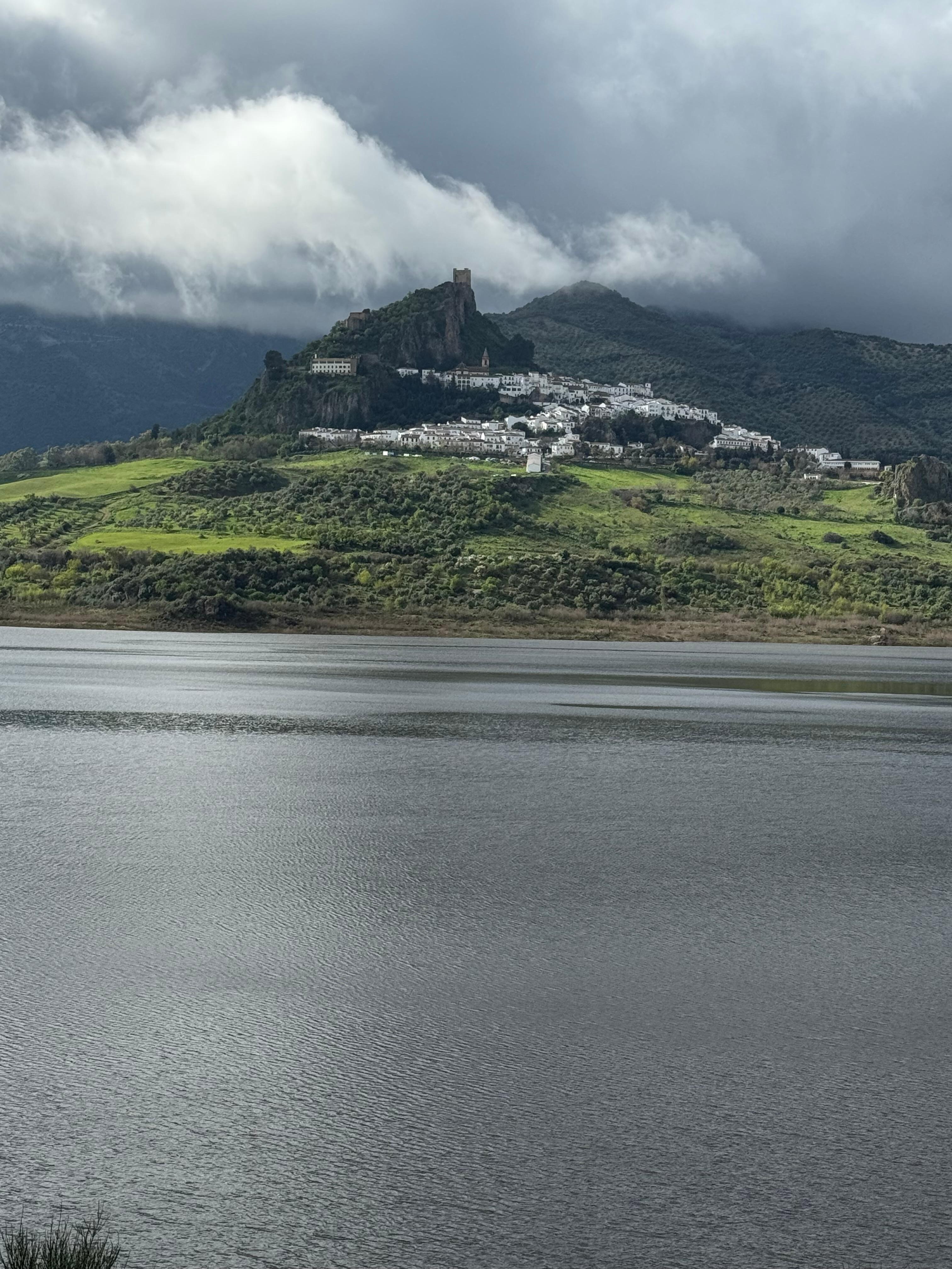 Hotel is the far left square building