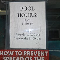 Pool hours before there ripped down and changed. Notice the pool doesnt open until after you check out. DO NOT WASTE YPUR HARD EARNED MONEY HERE!!