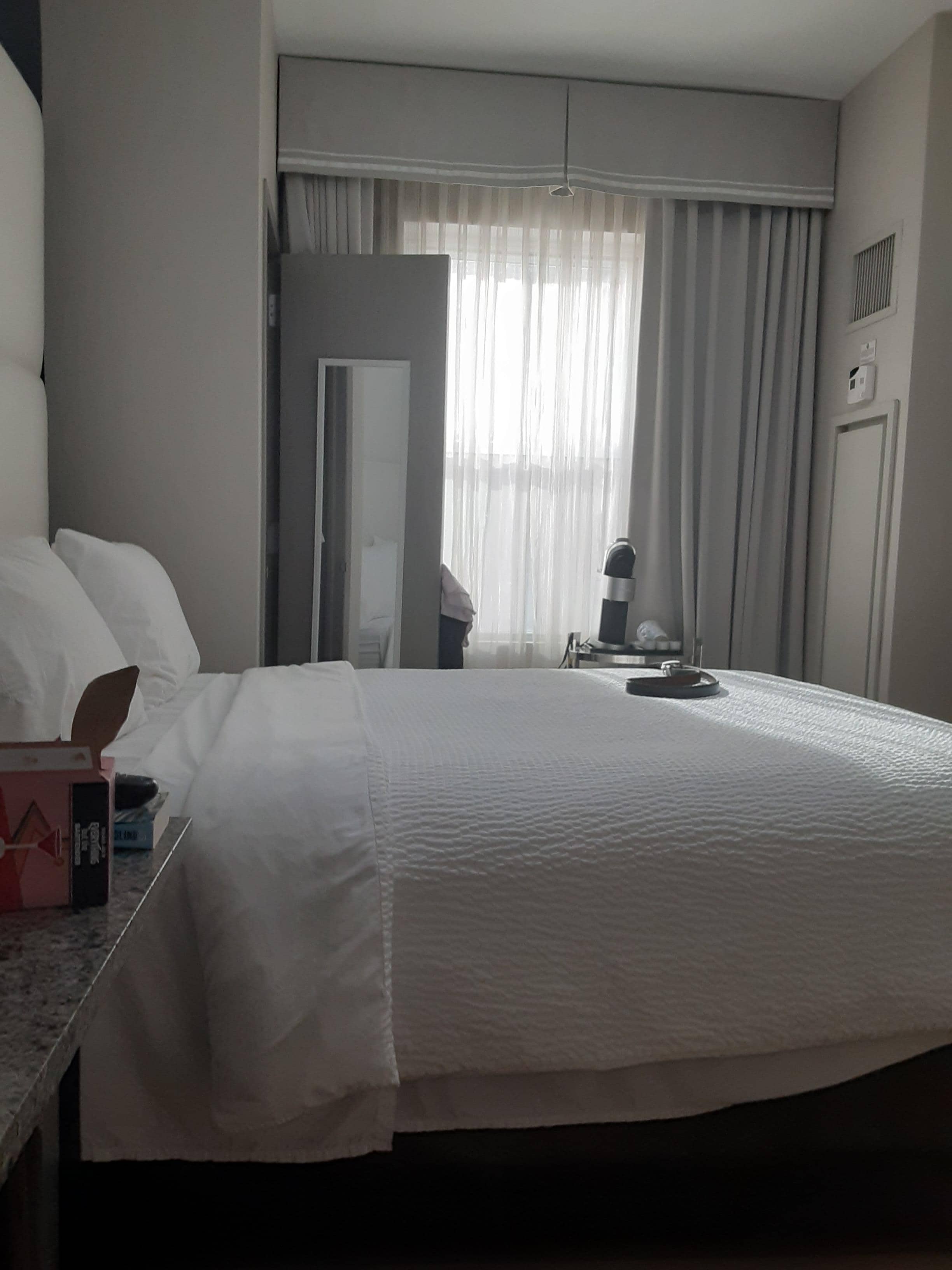 Small room an extra chair even folding would have been great. Clean , after duvet change, comfortable queen bed.