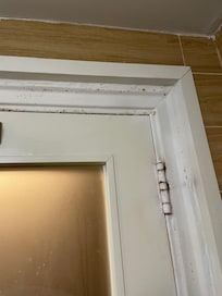 Not sure what yellow spots around bathroom door frame is (dirty/moldy?)