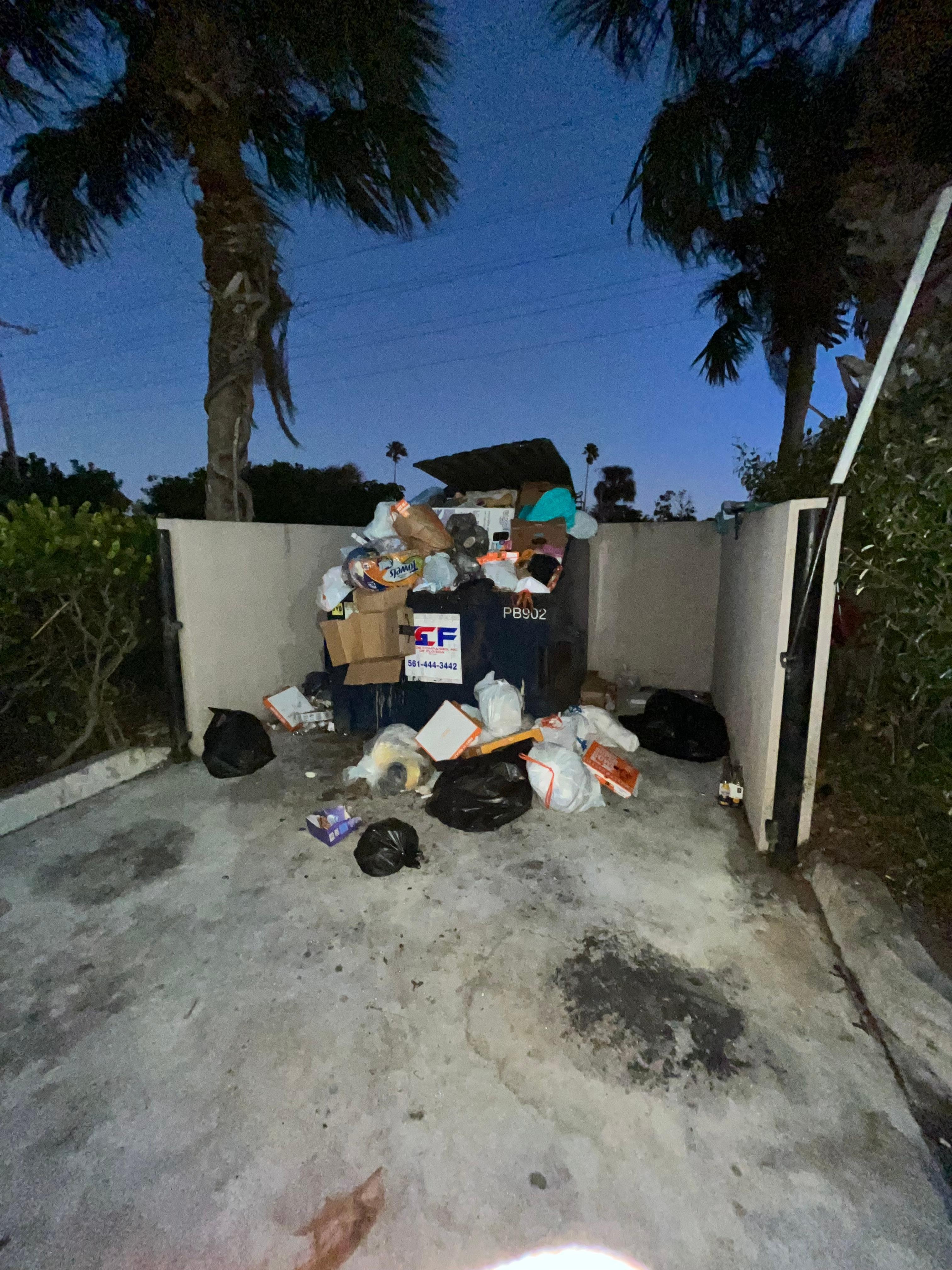 You have to take out your own trash they don’t take it out for you so this is the result of everyone entering their own trash.
