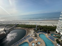 View of resort pools from patio