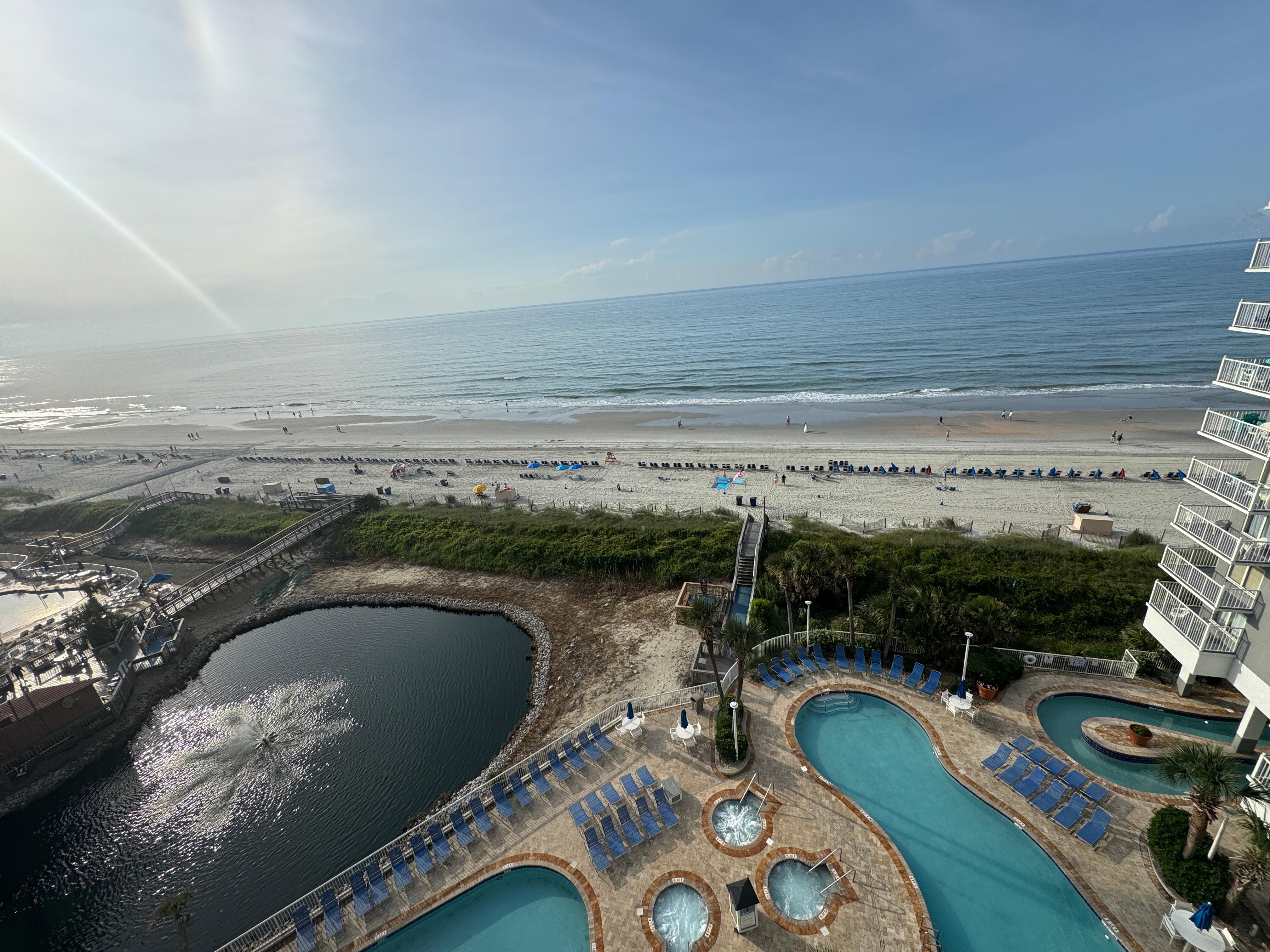 View of resort pools from patio