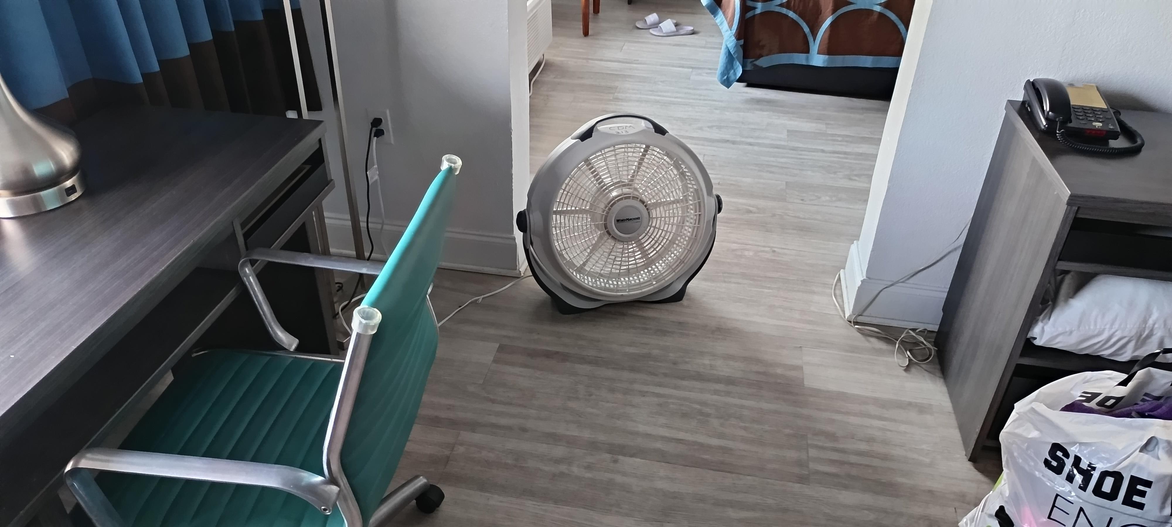 Fan being used to "cool" the other half of the room since there was no central air in here.