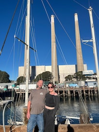 My Husband and I across from the Dockside Too.
