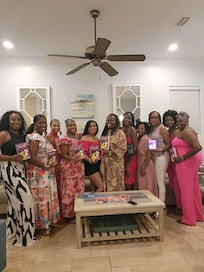 Celebrating our 14th book club anniversary and annual retreat!. The living room comfortably fit all of us.