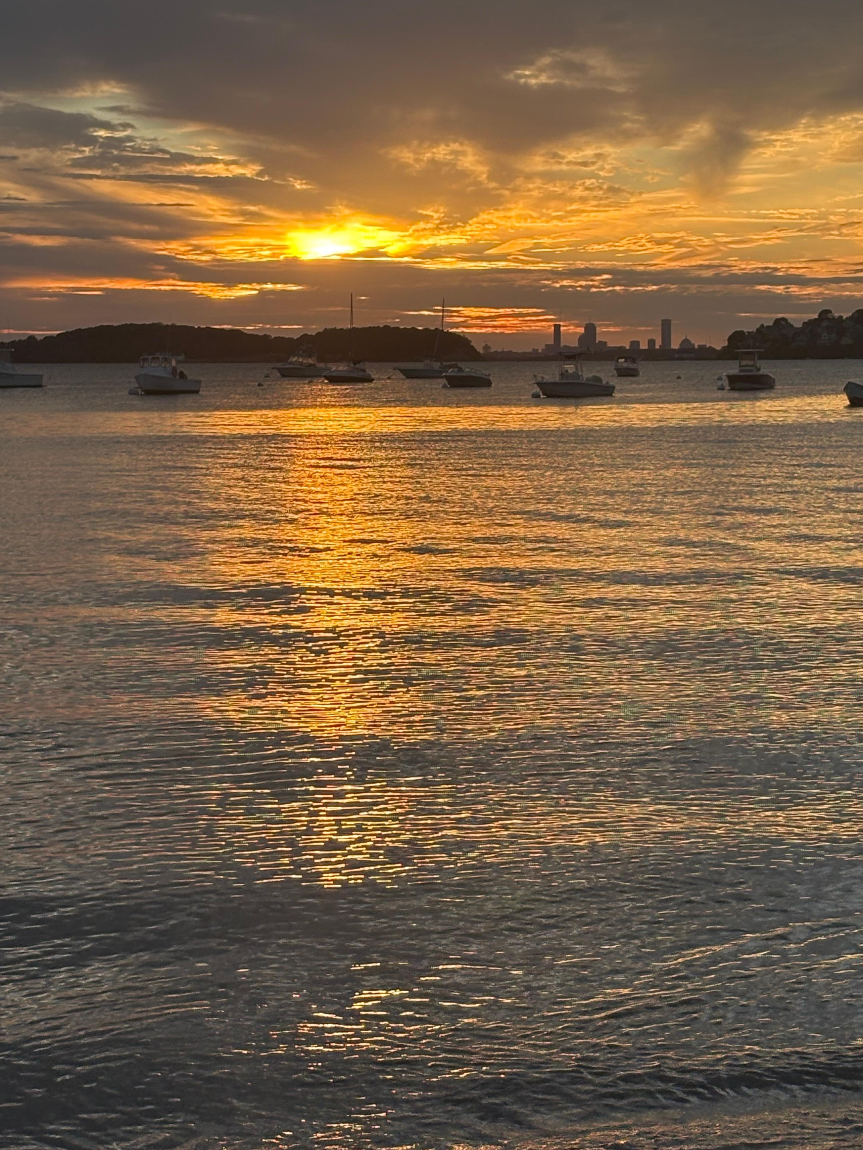 Sunset w/the Boston skyline.  Dined at “Local 02045”