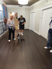 Getting ready to walk the dog.