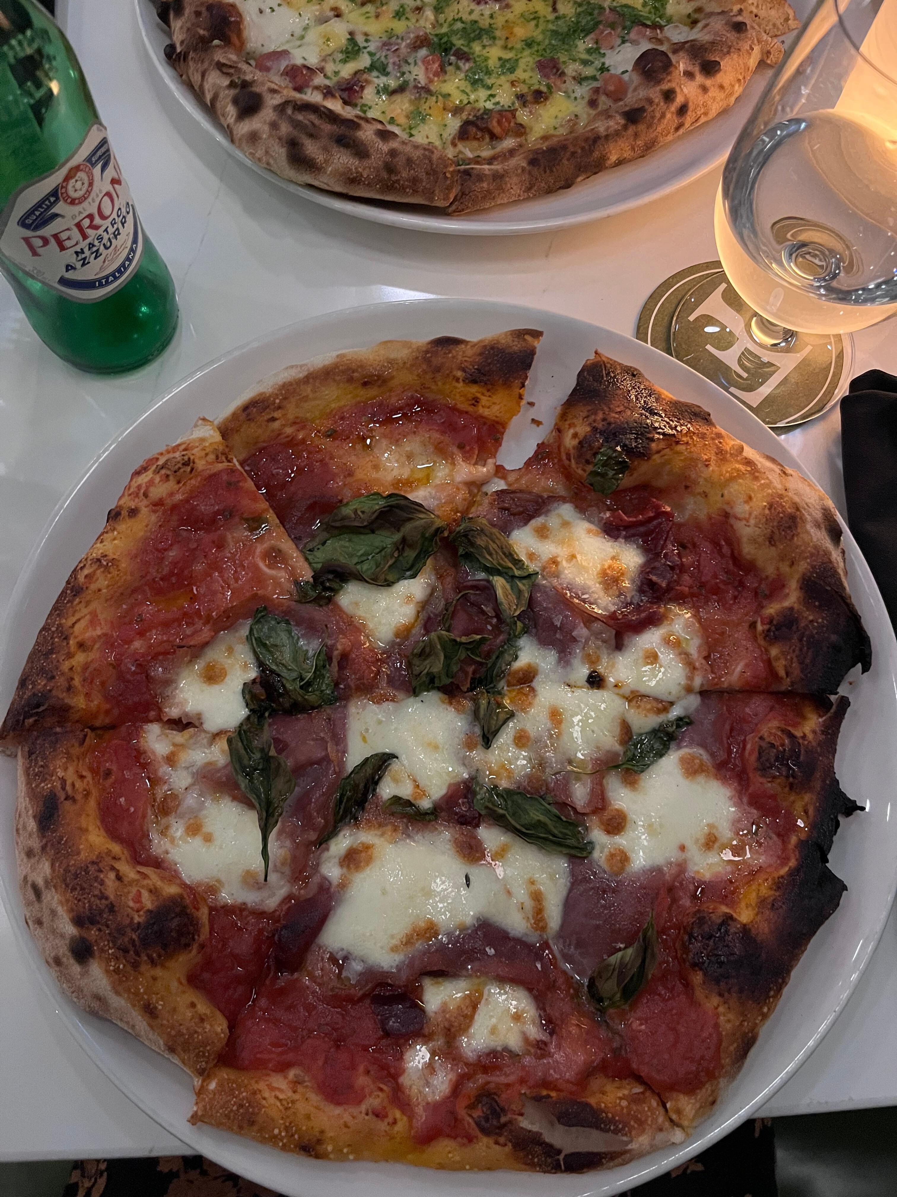 Margharita pizza add prosciutto 