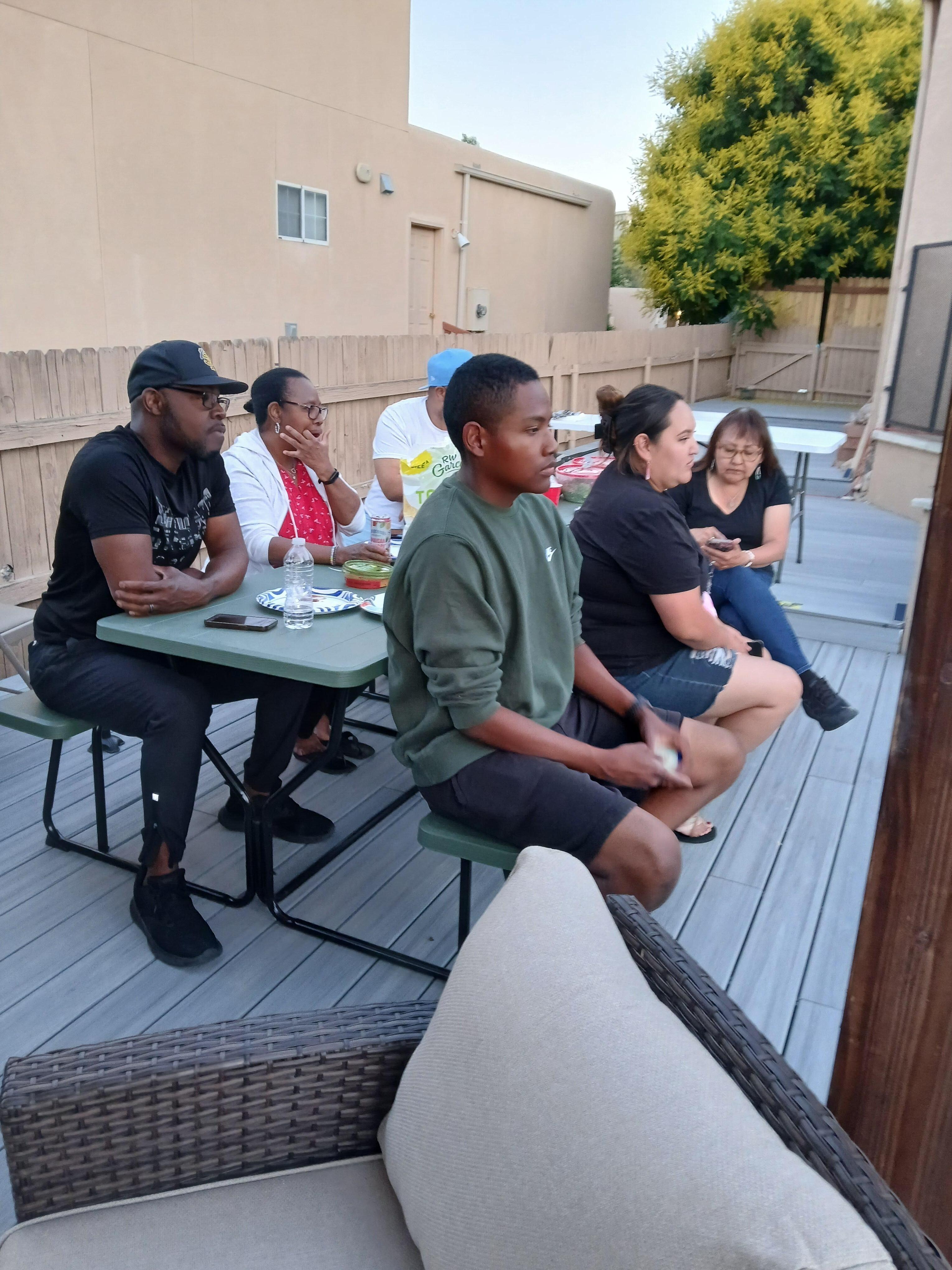 Visiting on the deck.
