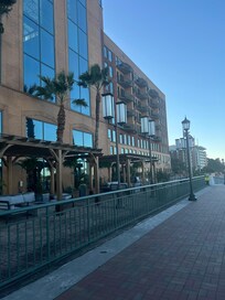 Outdoor patio that overlooks river.