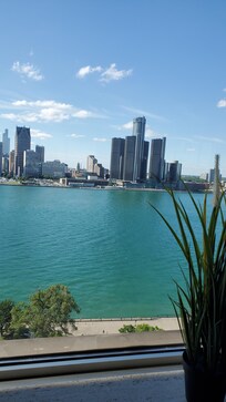 River view of Detroit from the Canadian side. Our hotel was located just off the river with a nice park and walking paths.