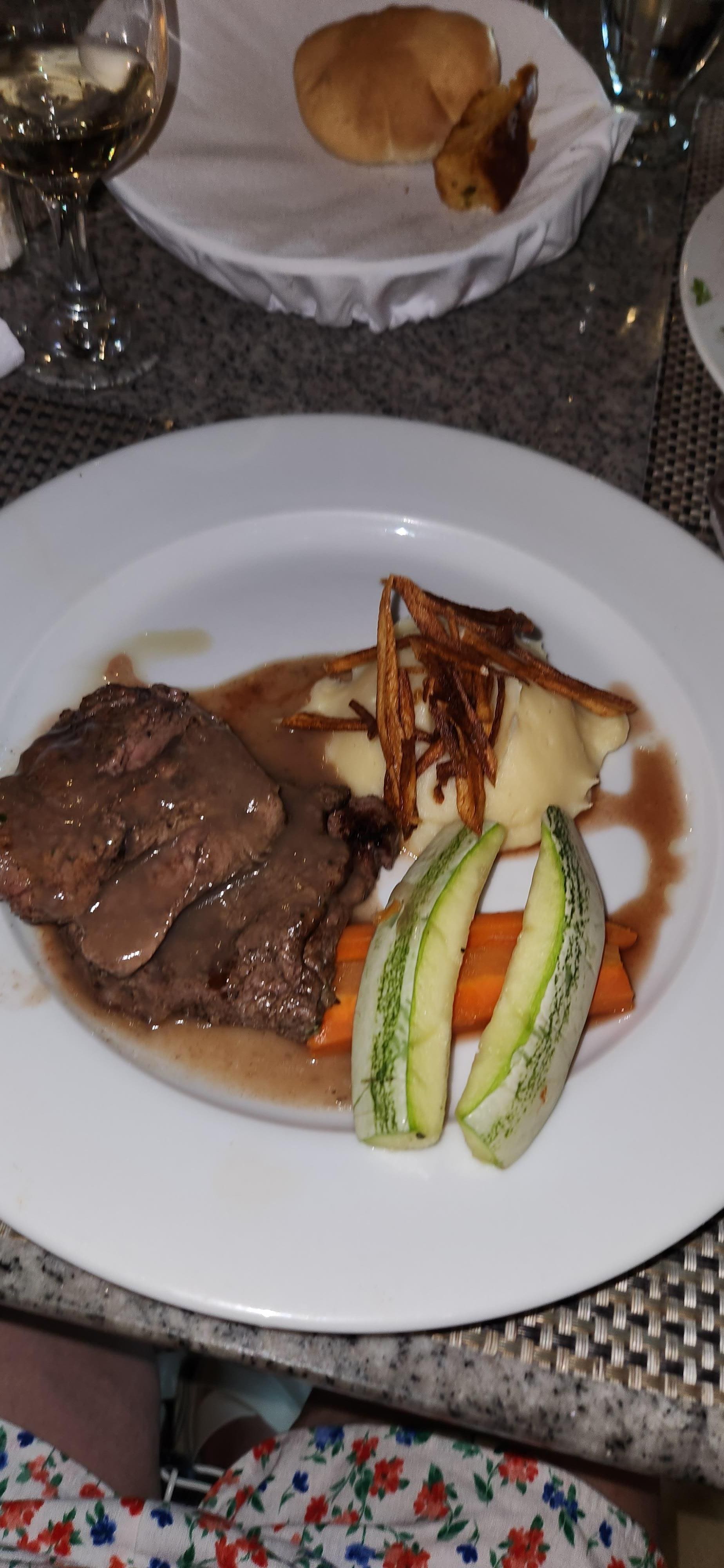 Meat was not tender it was at international restaurant.