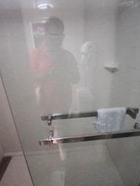 Dirty washcloth left in the shower.