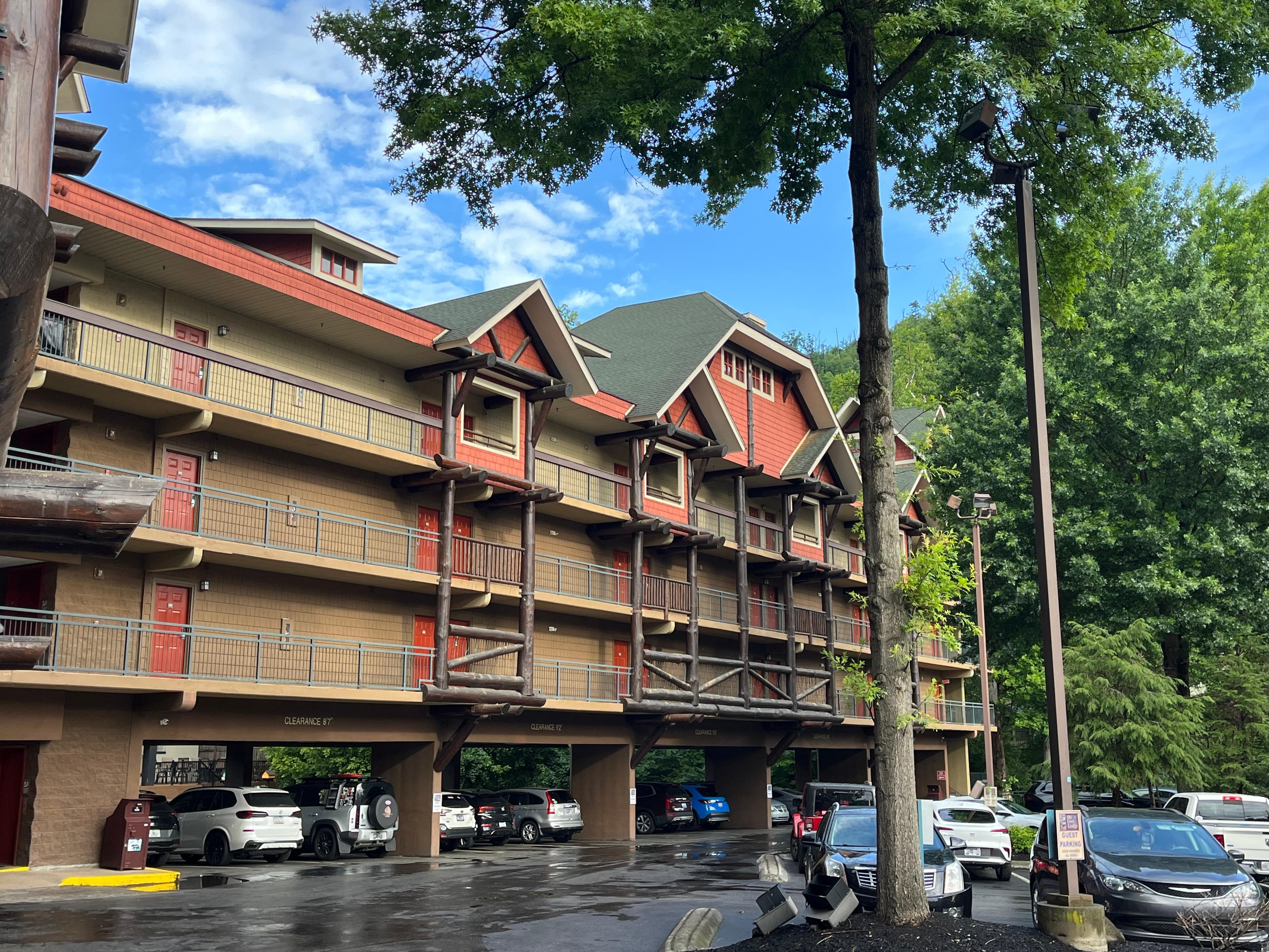 View of hotel from parking lot.