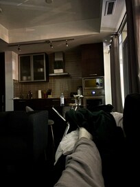 Enjoying the sofa bed after a long day of exploring.