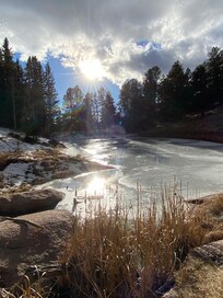 The pond to the left was frozen! Was beautiful