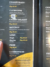 On-site restaurant menu