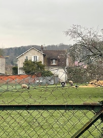 Behind the place. Note this unit is a little walk down a path between two homes sort of.