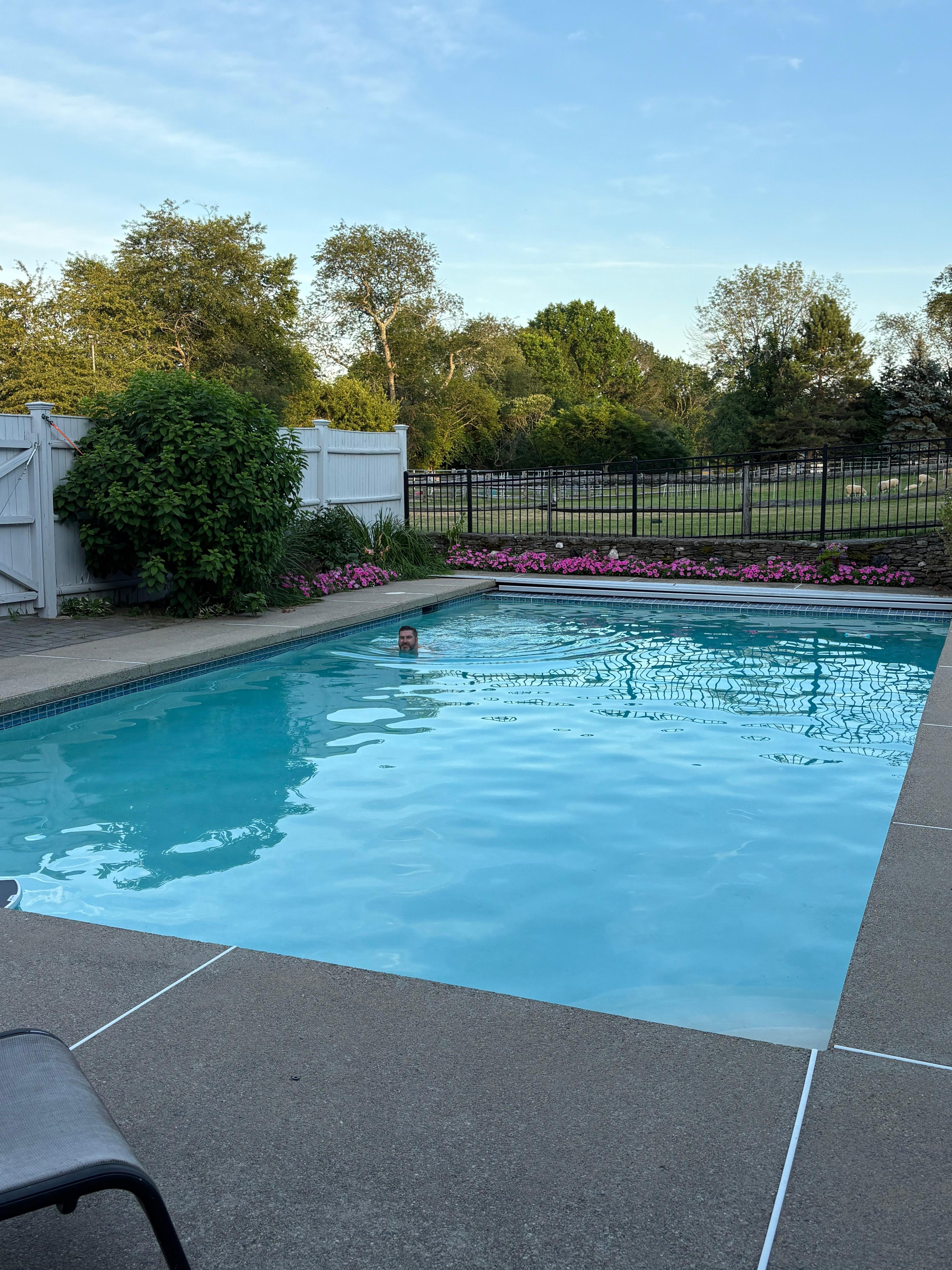 The saltwater pool right outside the apartment 