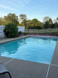 The saltwater pool right outside the apartment