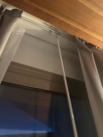 Night one we took a picture of the curtain & sent it to the butler. 1 to let them know that we did not do this, & 2 to let them know that we could not close the curtains all the way, and we were concerned about our privacy. This also was never fixed