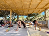 Enjoying the outdoor yoga space