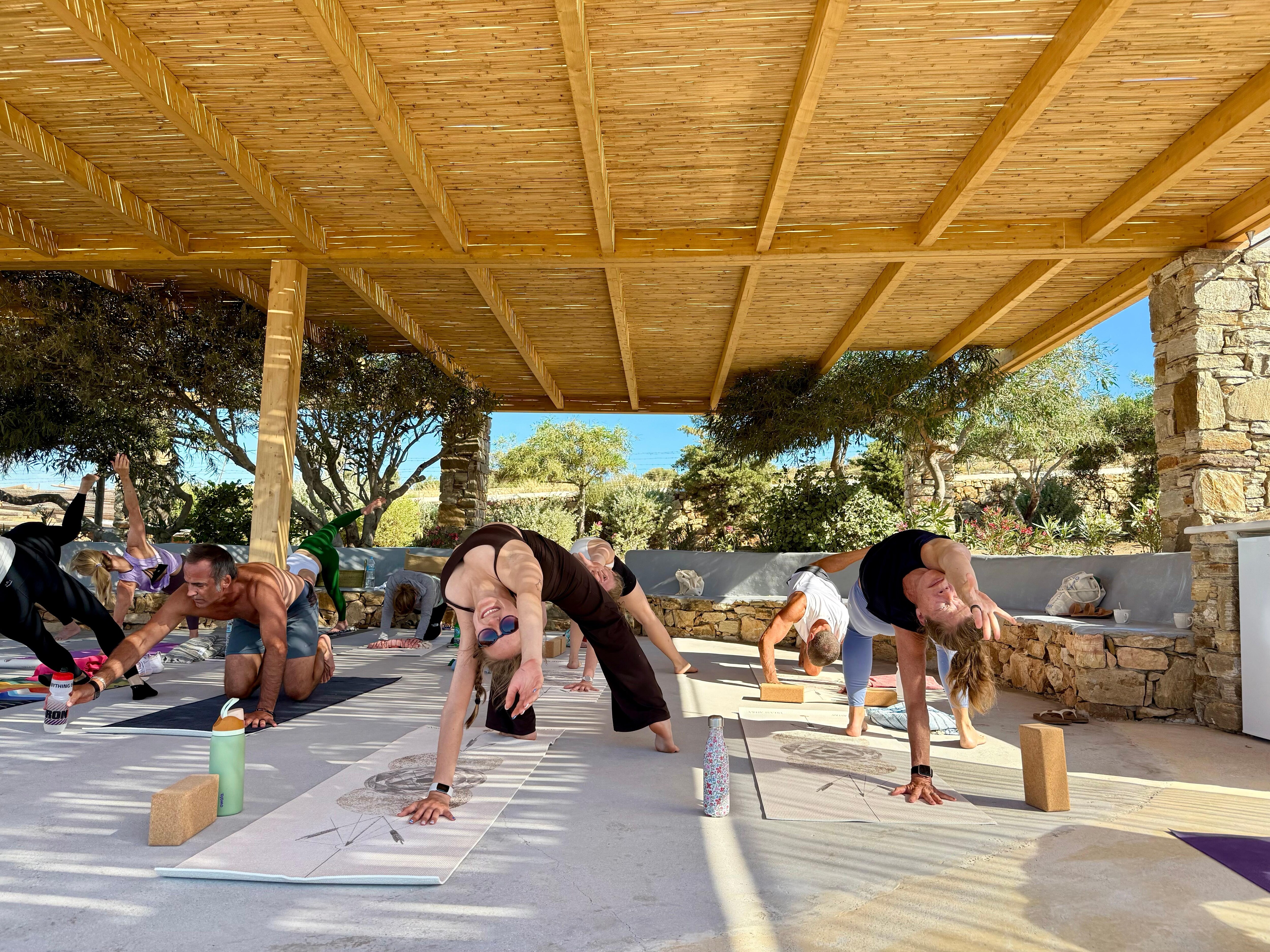 Enjoying the outdoor yoga space