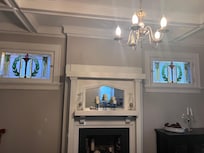 The nice fireplace and windows
