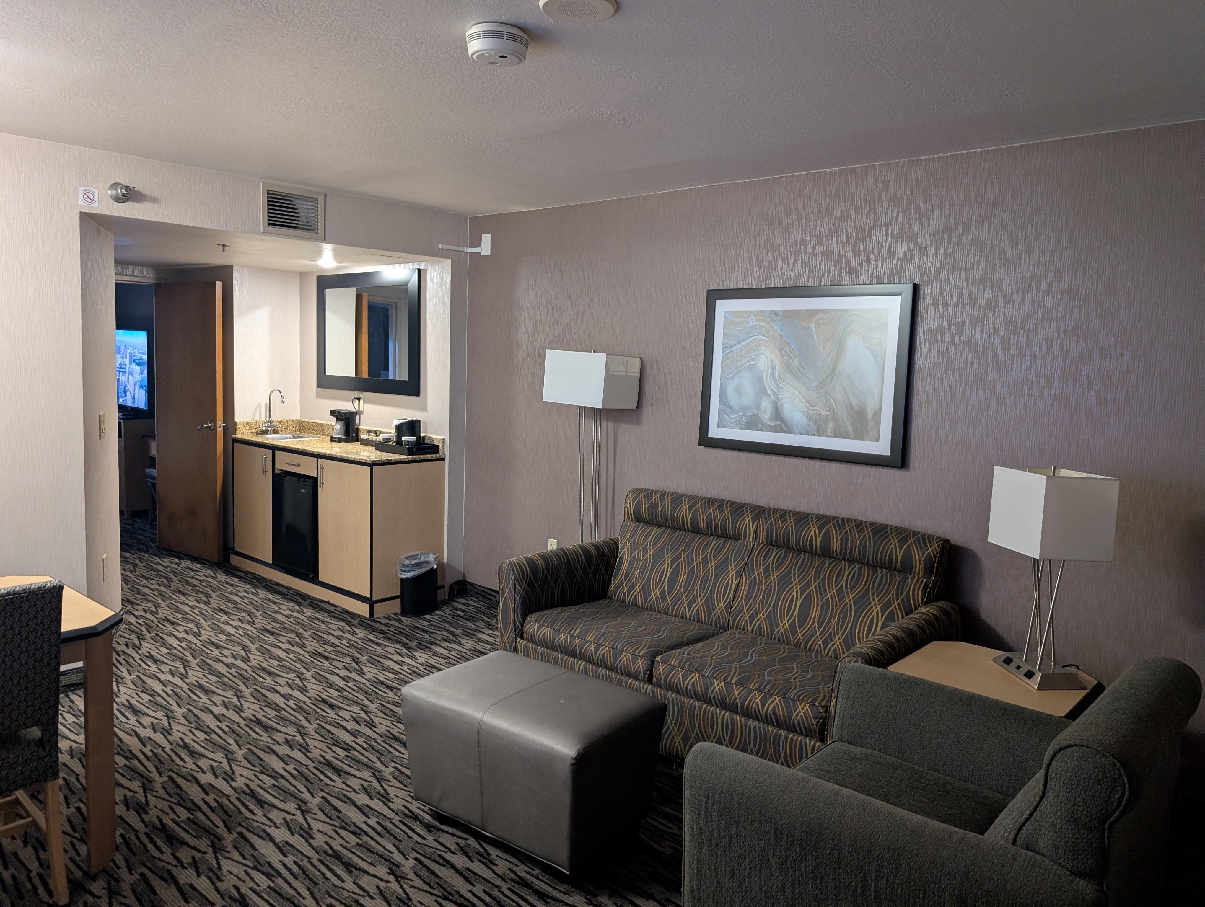 Seating area of the room.