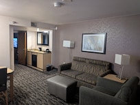 Seating area of the room.